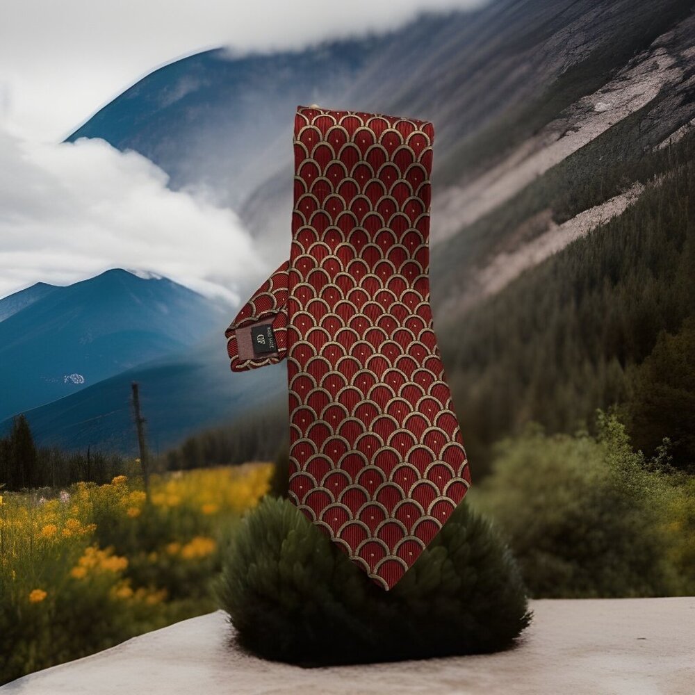 Daniel De Fasson 100% Silk Hand Made Neck Tie Gold ,Black, Burgundy Shell Design